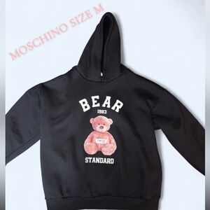 Moschino Teddy Bear Hoodie Black Y2K Designer Streetwear - Size Medium